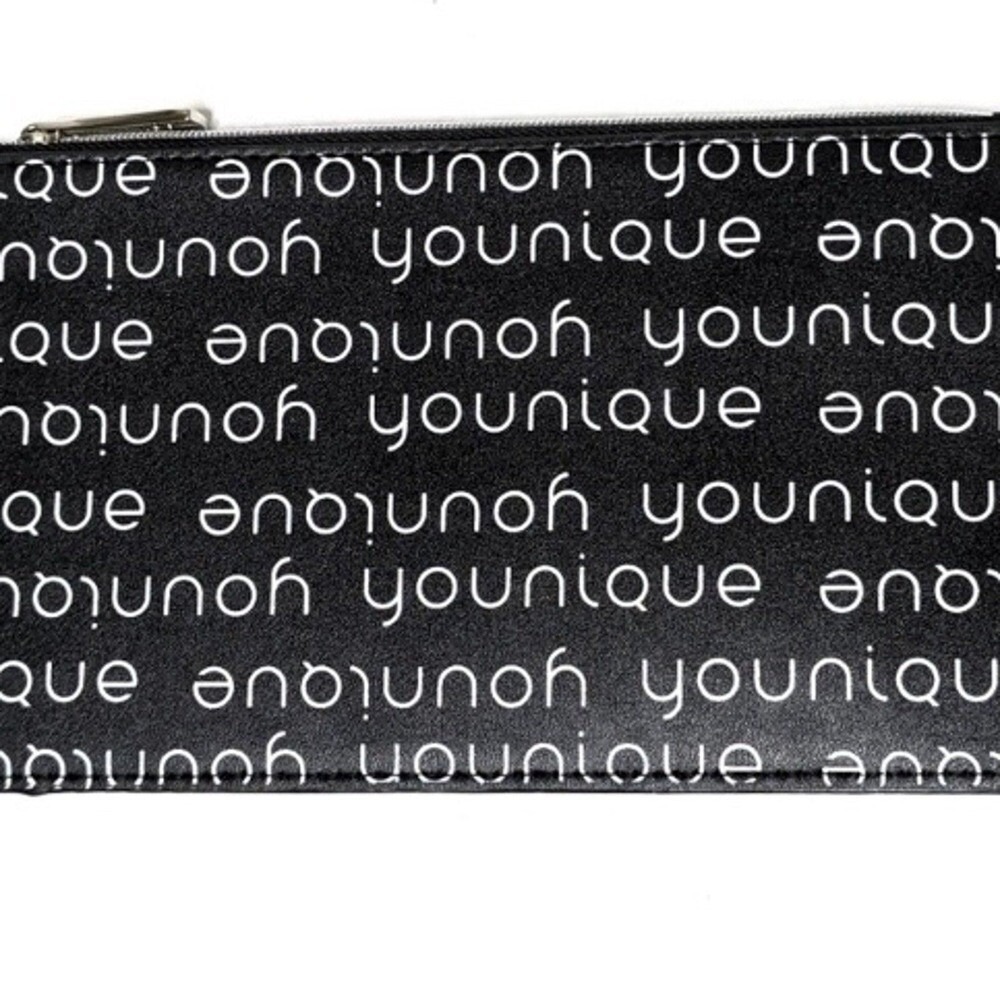 Younique Black White Logo Print Makeup Bag Cosmetic Pouch Zippered Travel Case